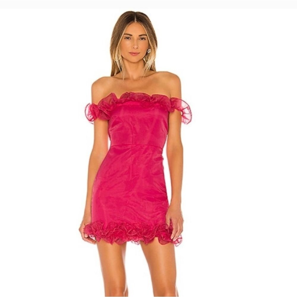 Lovers + Friends Pink Tulle Ruffle Off The Shoulder Pink Mini Taffeta Dress Sz S